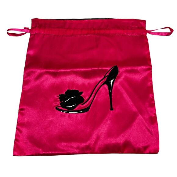 Hot Pink Storage Dust Bag 12"x14" Embroidered Stilleto Heels Drawstring Closure - Picture 1 of 6